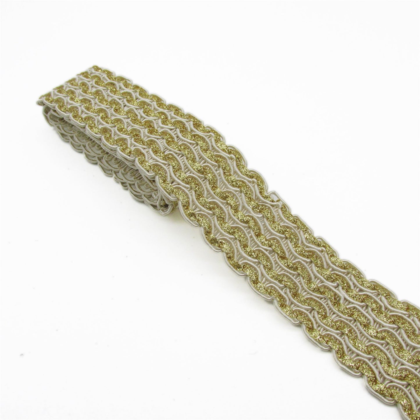 Wavy Corded and Lurex Trimmed Braid 35mm x 1m - 7613
