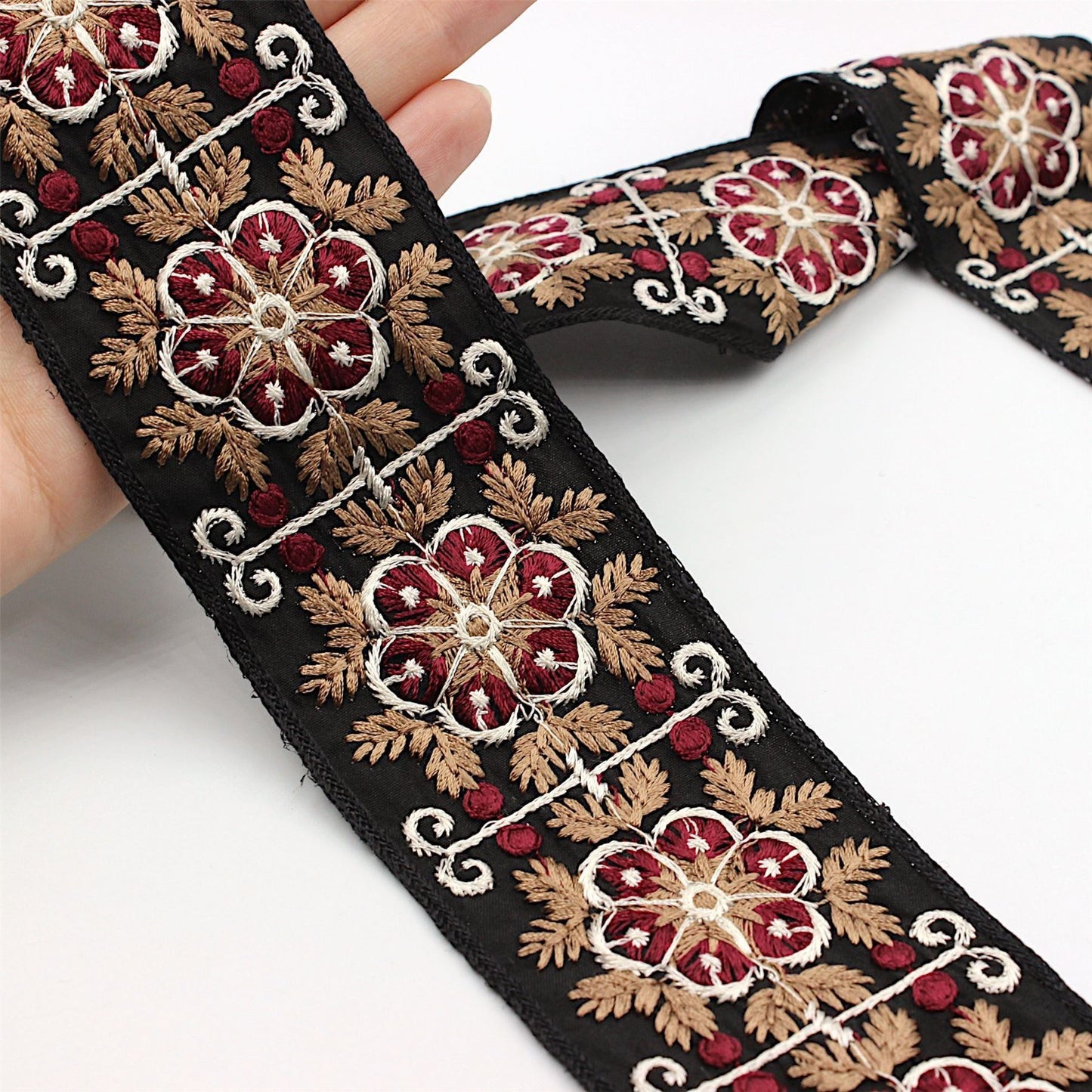 Flower Leaf And Berry Embroidered Braid 5004