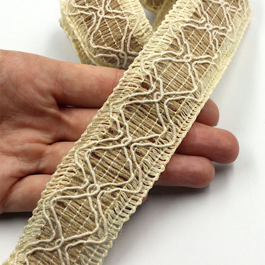 2-Tone Jute Braid Diamond Design Natural 40mm x1m - 8365