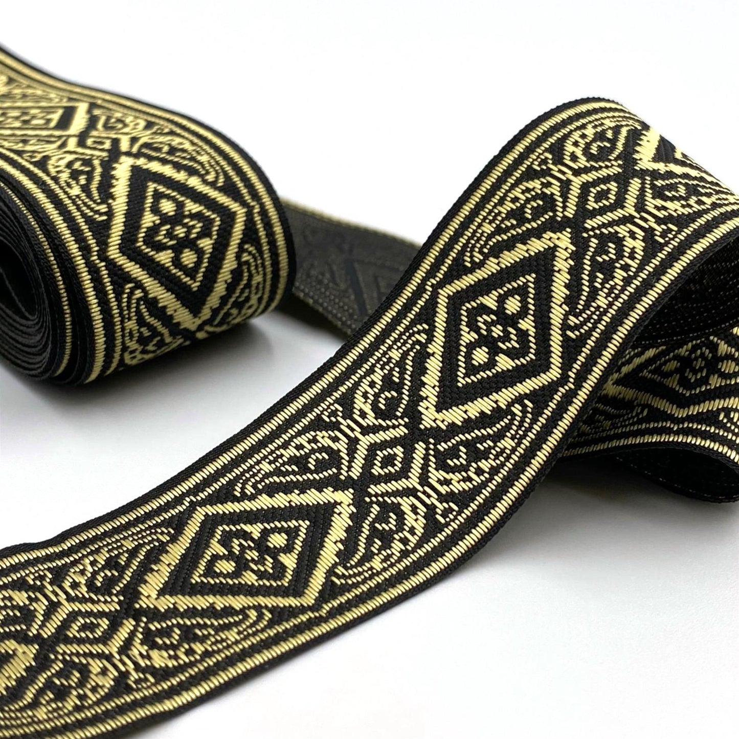 Filigree Diamond Jacquard Braid 33mm - Black x 7m 5545