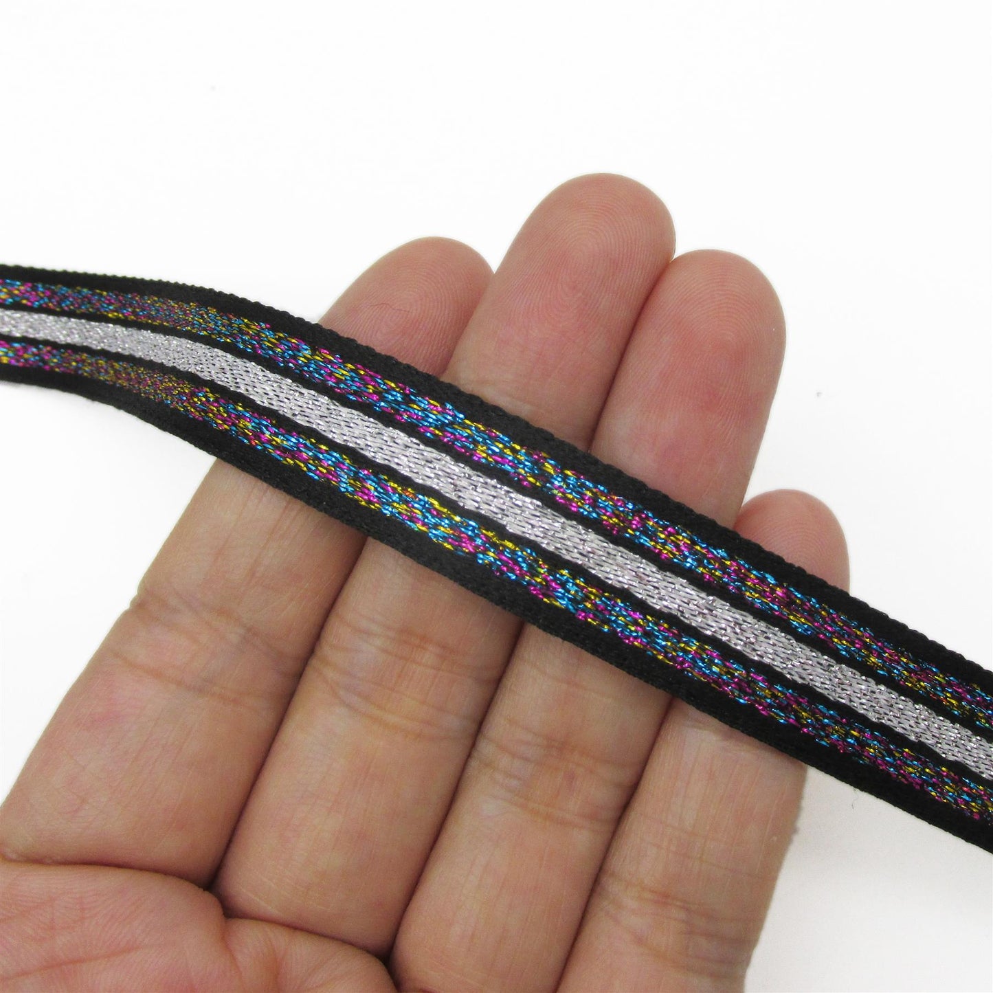Metallic Multi Coloured Striped Braid 14mm 0984