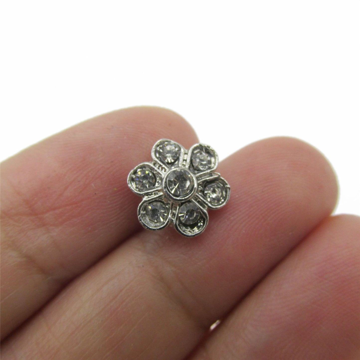 Small Diamante Flower Button - Silver - 11mm - 5295