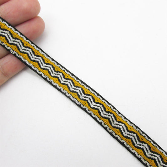 Zig-Zag Pattern Braid Black White Yellow 15mm x1m - 5205