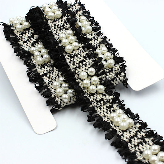 Looped Edge Braid With Pearl Cluster 30mm x1m - 7428
