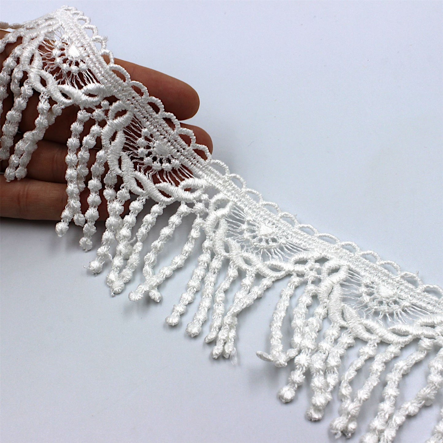 Polyester Guipure White Fringe White 70mm 8374