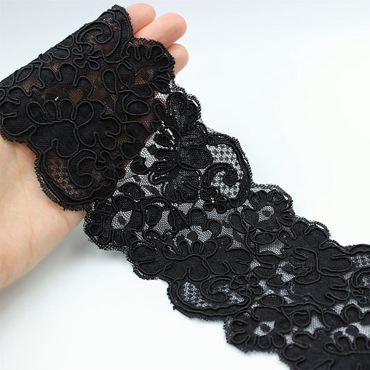 Wide Corded Lace Black 90mm x1m - 7253