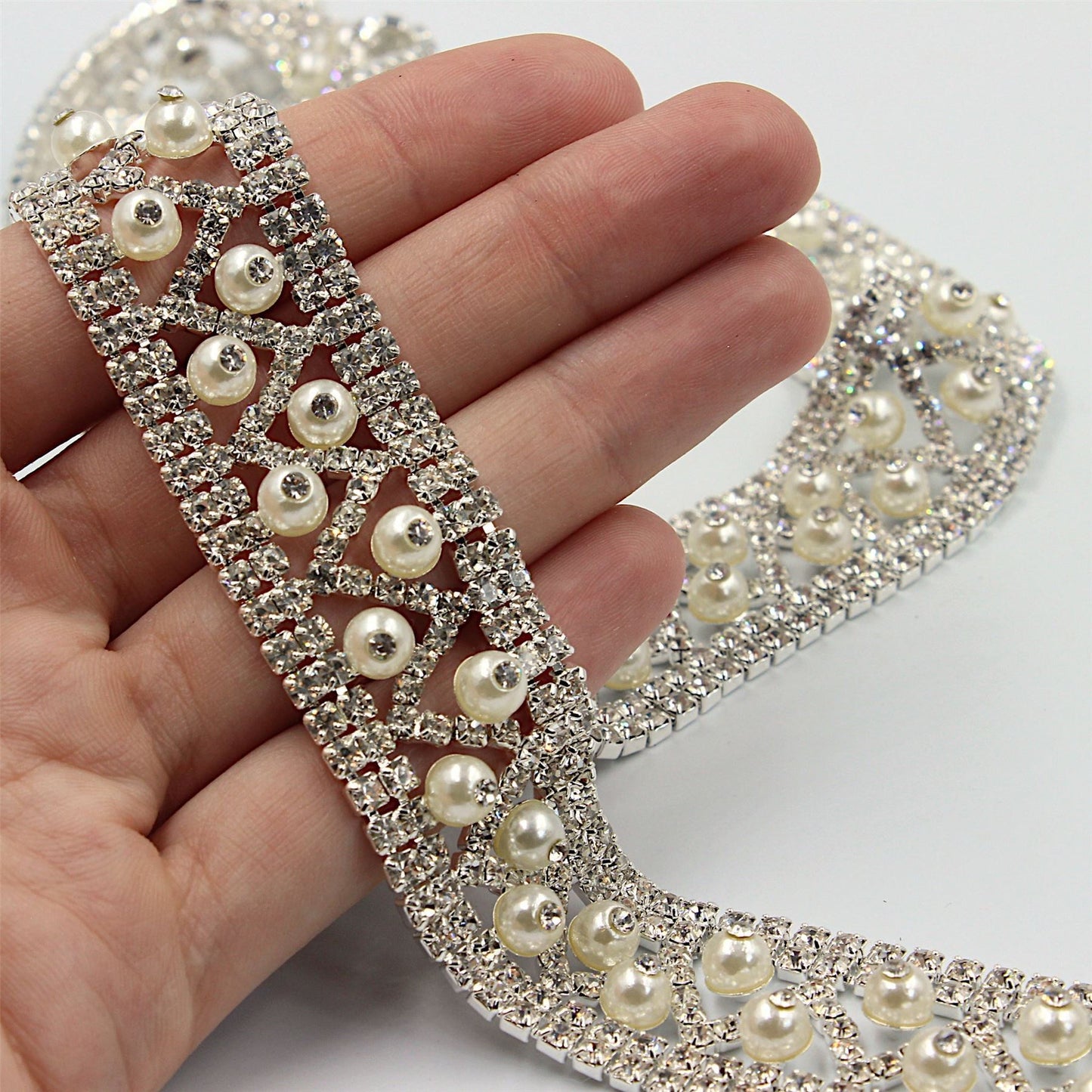 Diamante and Pearl Trim - 25mm x 50cm - 6191