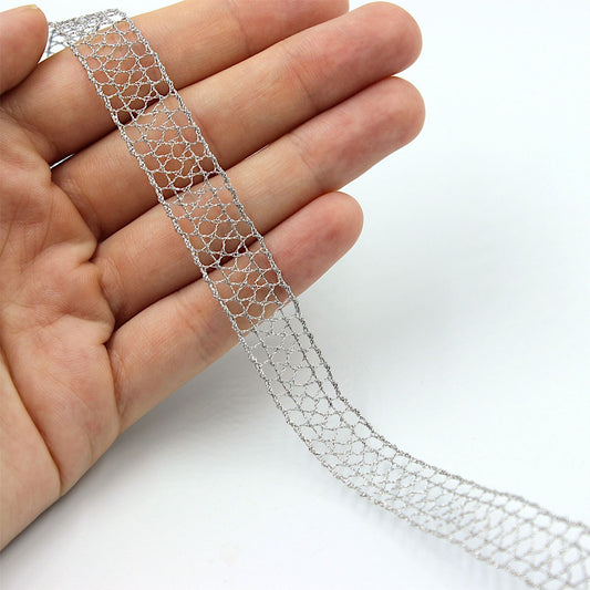 Fine Metallic Lace Silver 13mm x1m - 9074