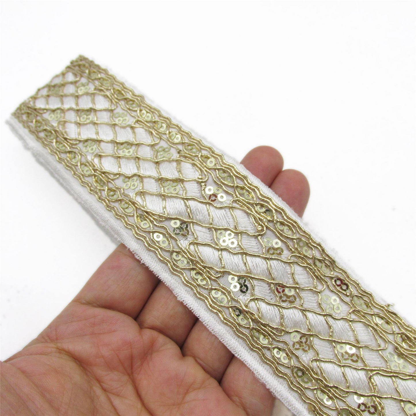 Gold Corded Ribbon With Sequins 48mm 6552