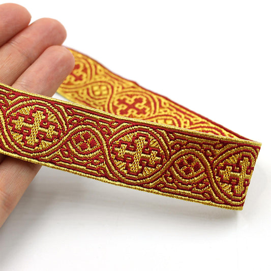 Ecclesiastical Metallic Braid - Red Gold - 25mm x 1m - 5565