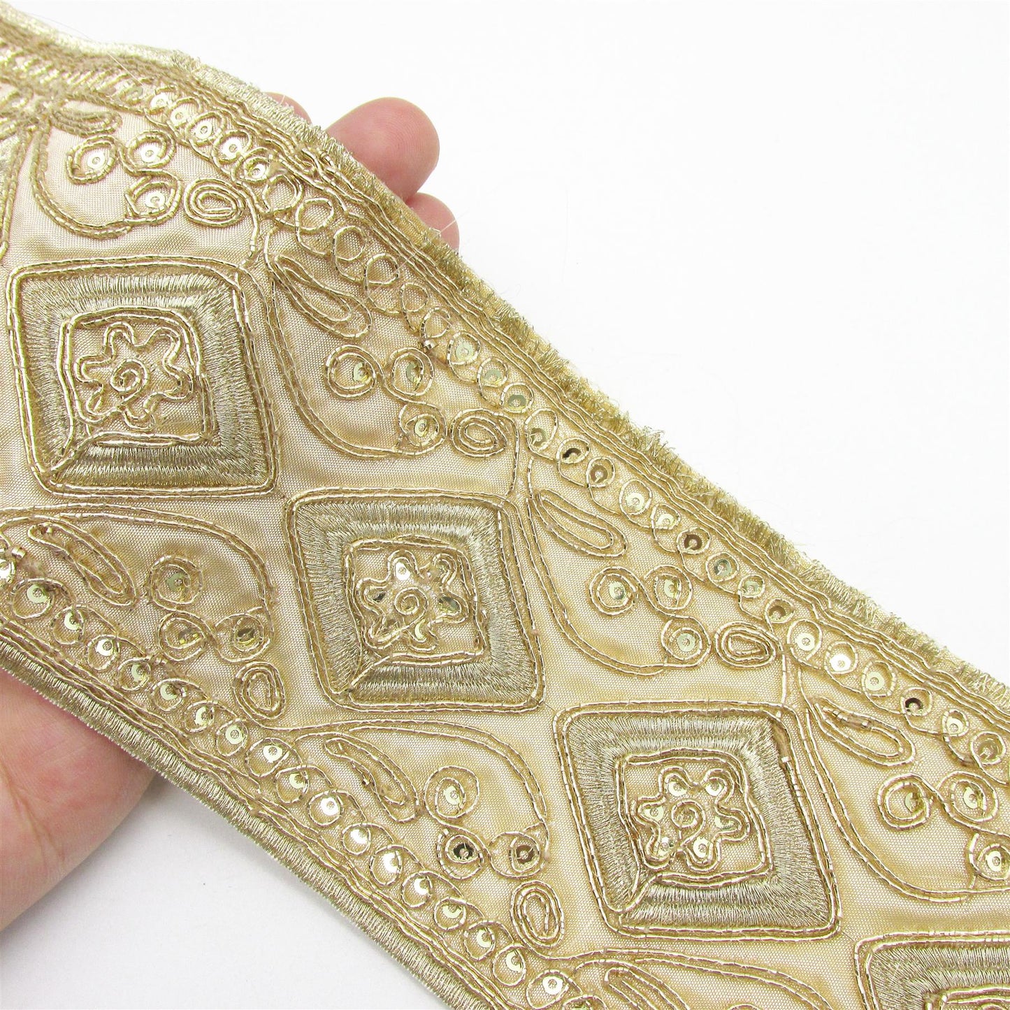 Gold Embroidered Ribbon With Sequins 85mm 7605