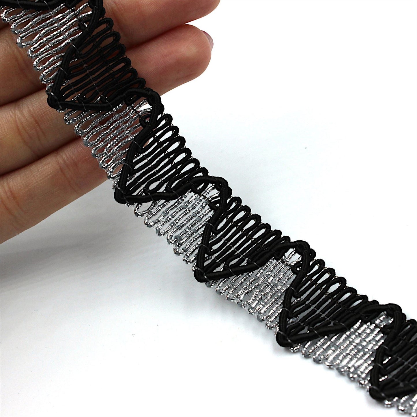Metallic Patterned Braid Black Silver 20mm 7590