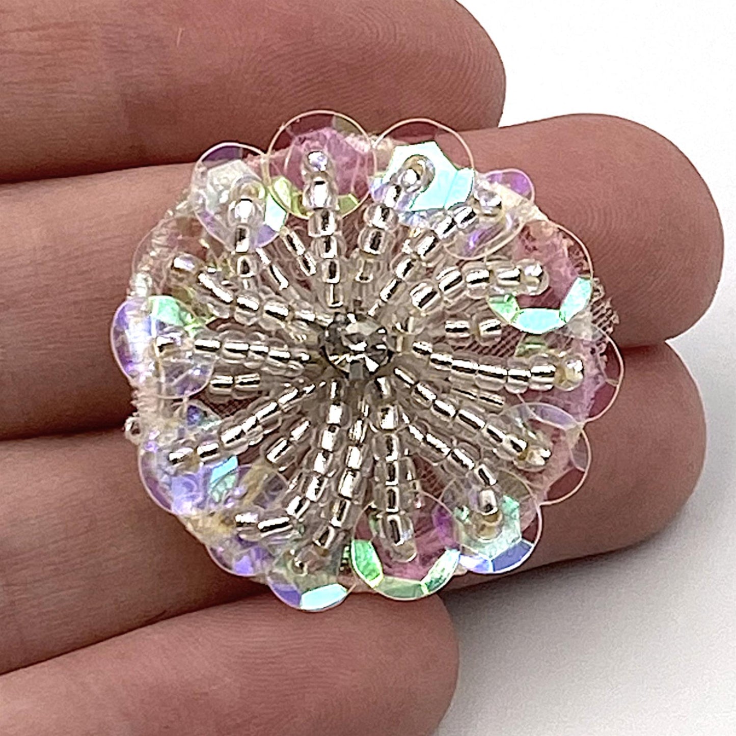 Beaded Sequin Flower Motif With Diamante 30mm 7741