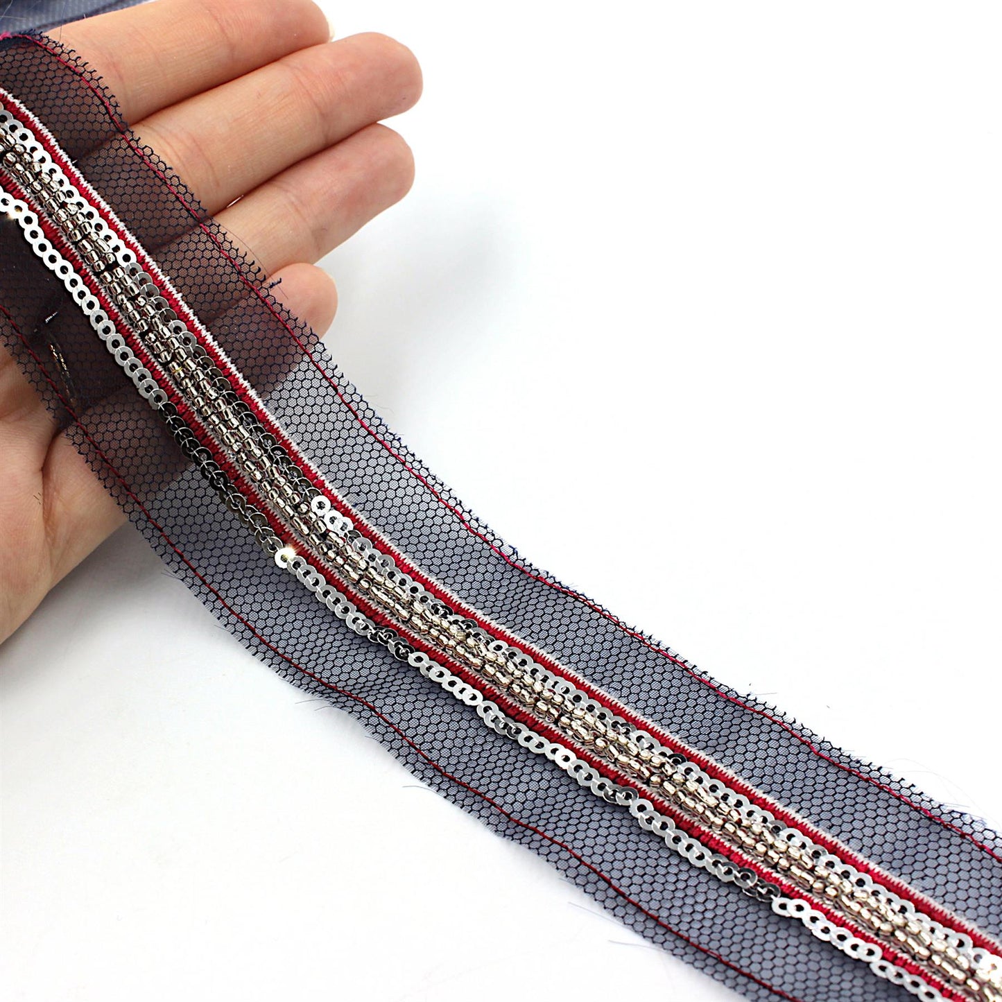 Bead and Sequin Insertion On 15mm Net x1m - 7890