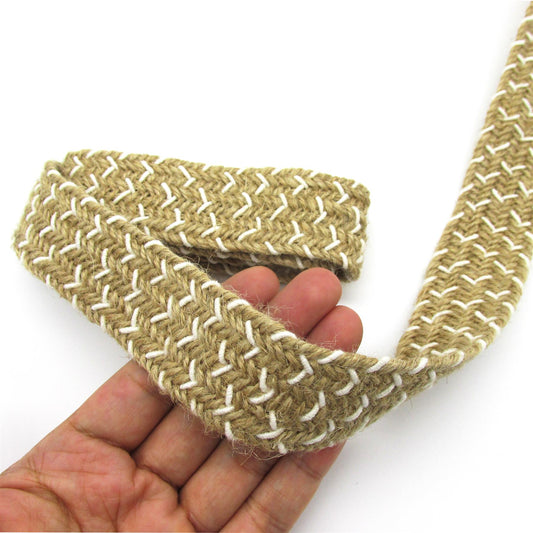 Thick Woven Jute and Cotton Braid - Natural - 30mm x 1m - 6547