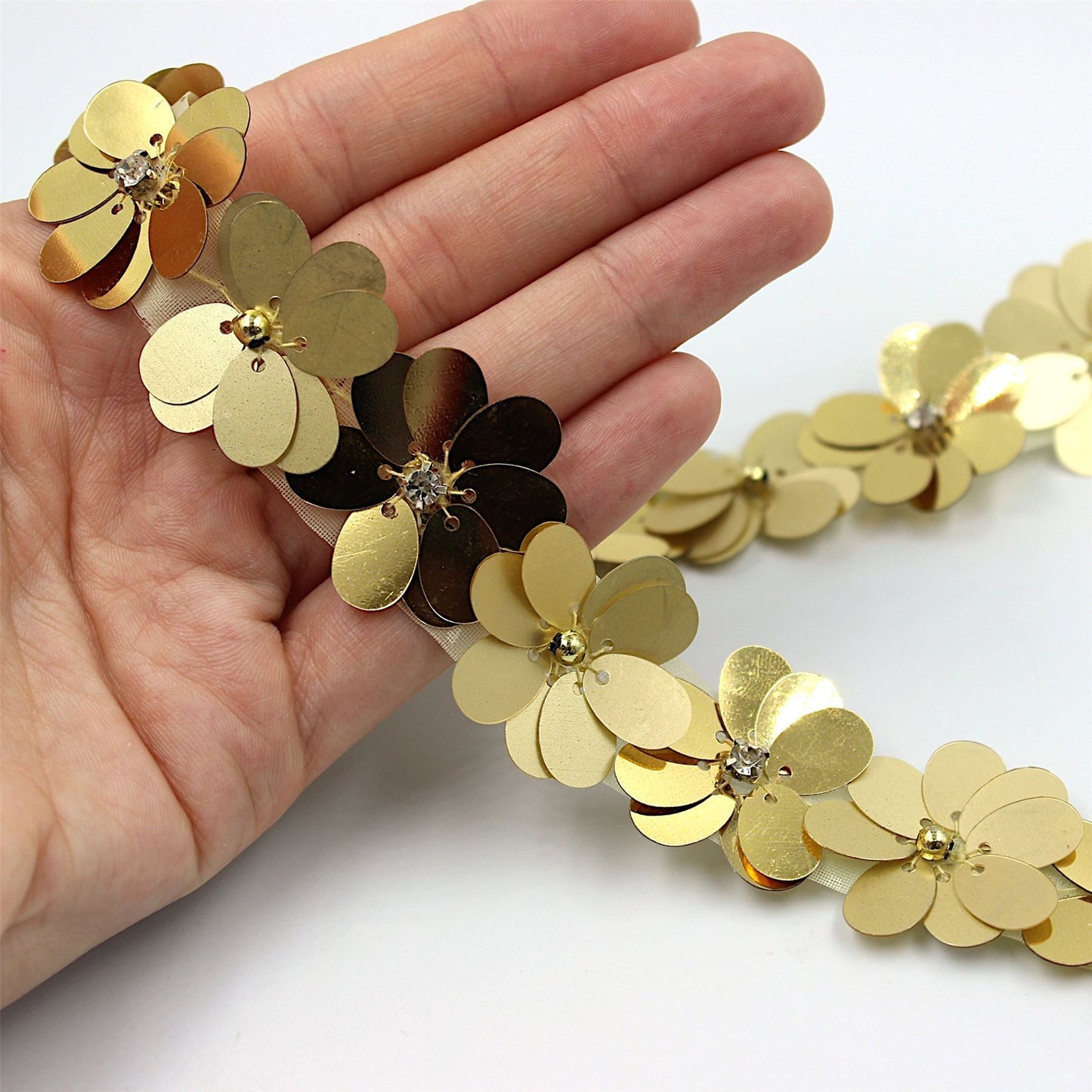 Large Sequin Flower Braid With Diamante 30mm 9293