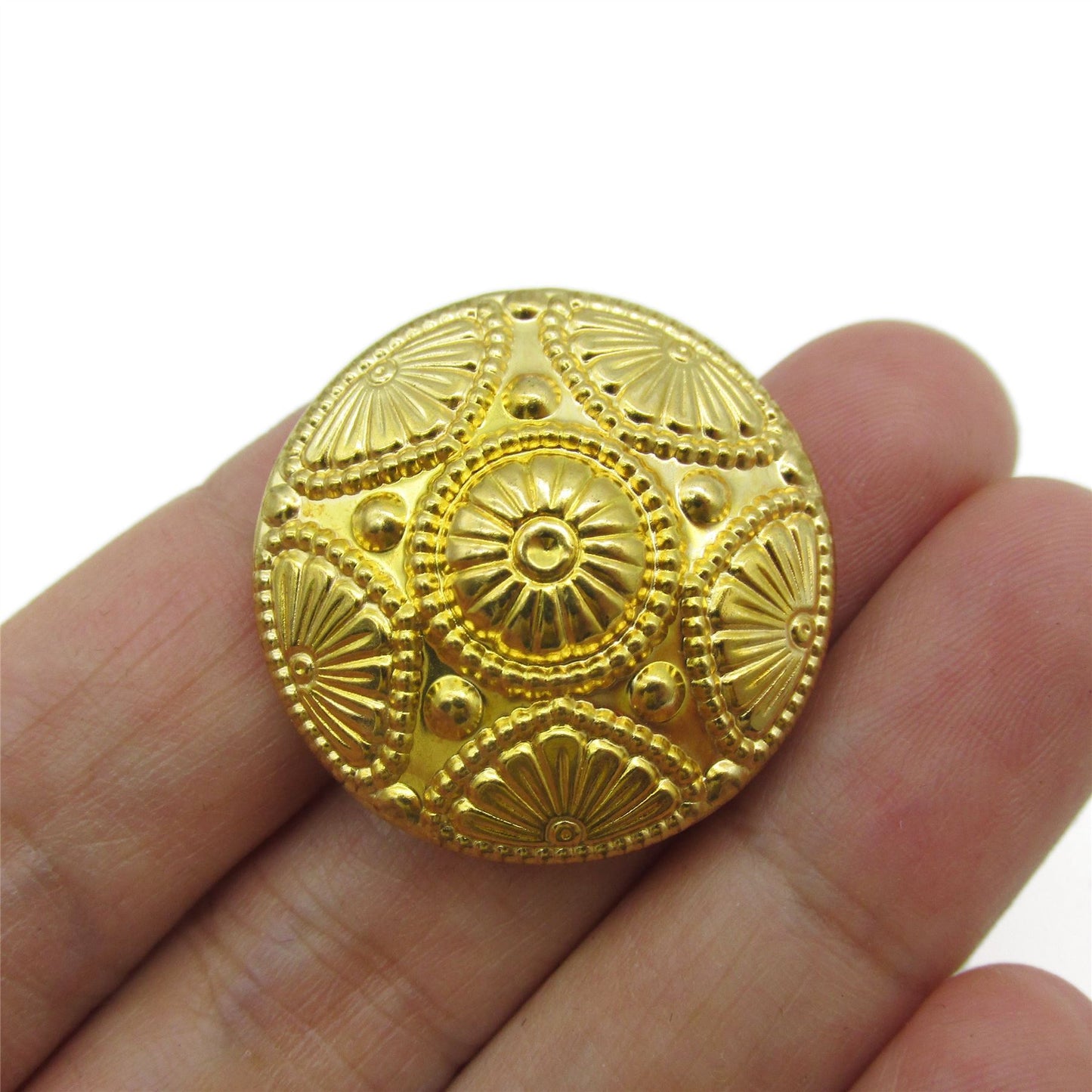 Gold Metal Floral Embossed Button - 4395