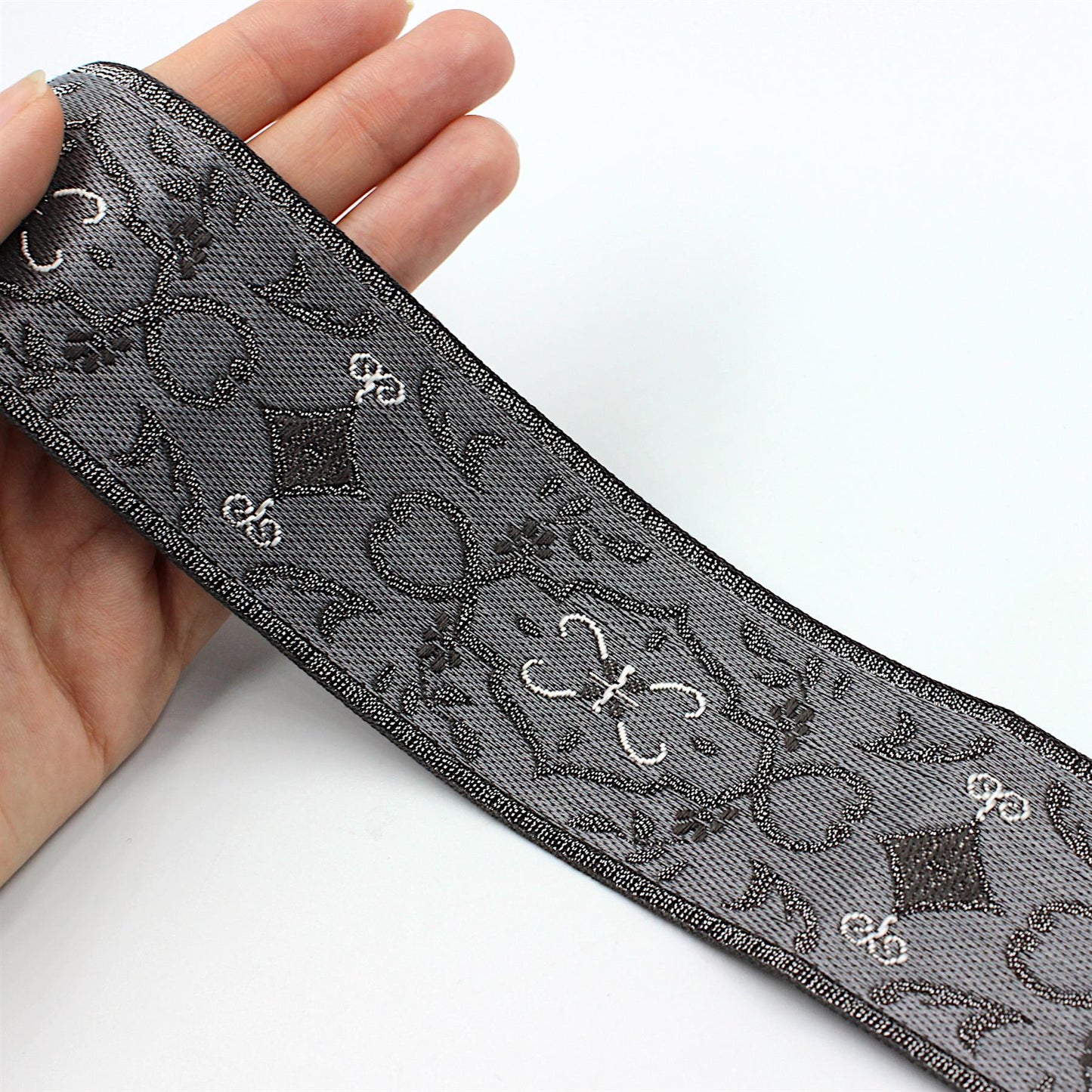 Damask Patterned Brocade Dark Silver 50mm x1m - 9290
