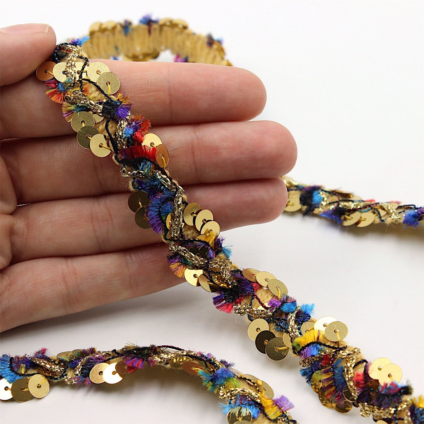Multi Coloured Sequin Textured Braid 18mm 8591