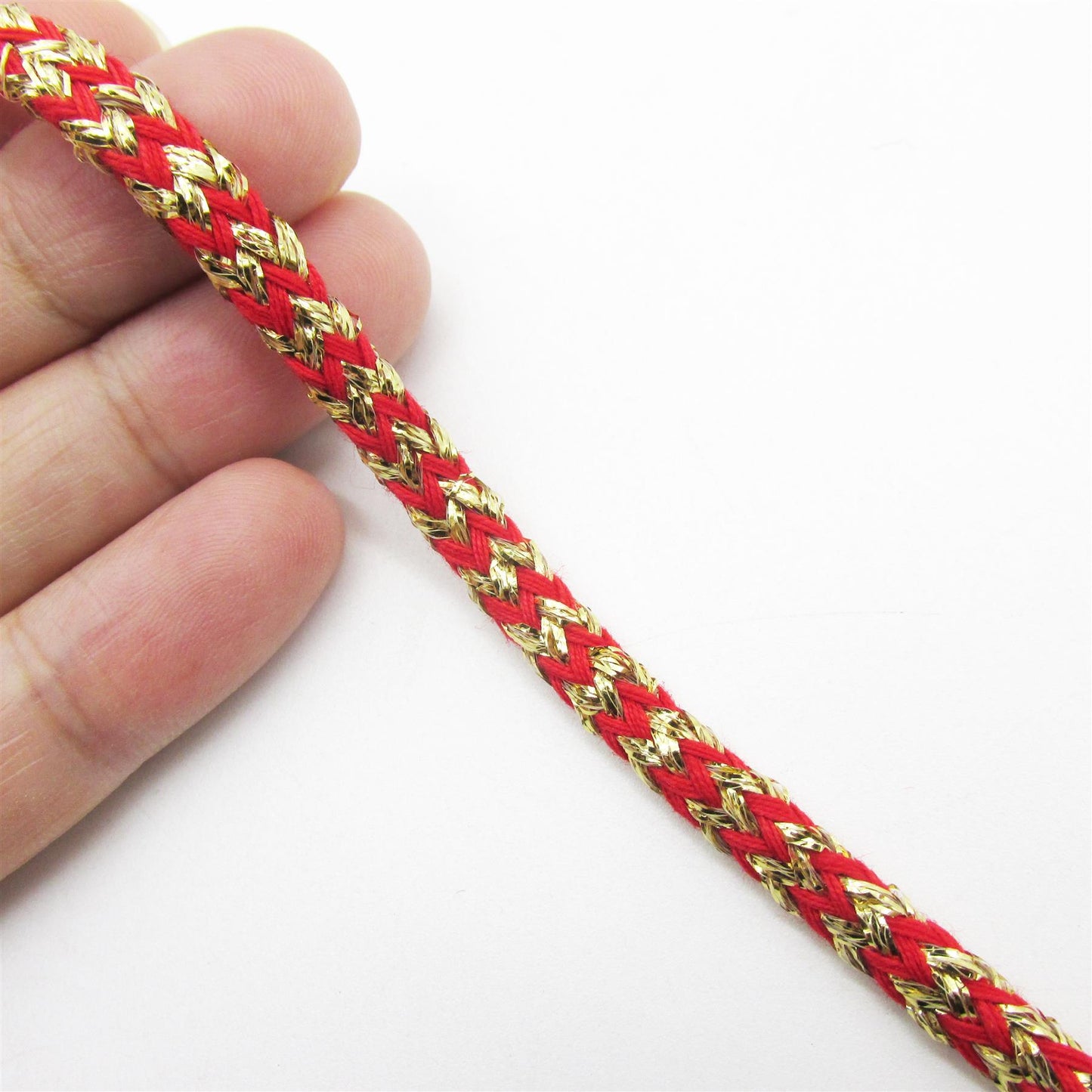 Plaited Cotton Lame Cord Red Gold 4mm x1m - 4689