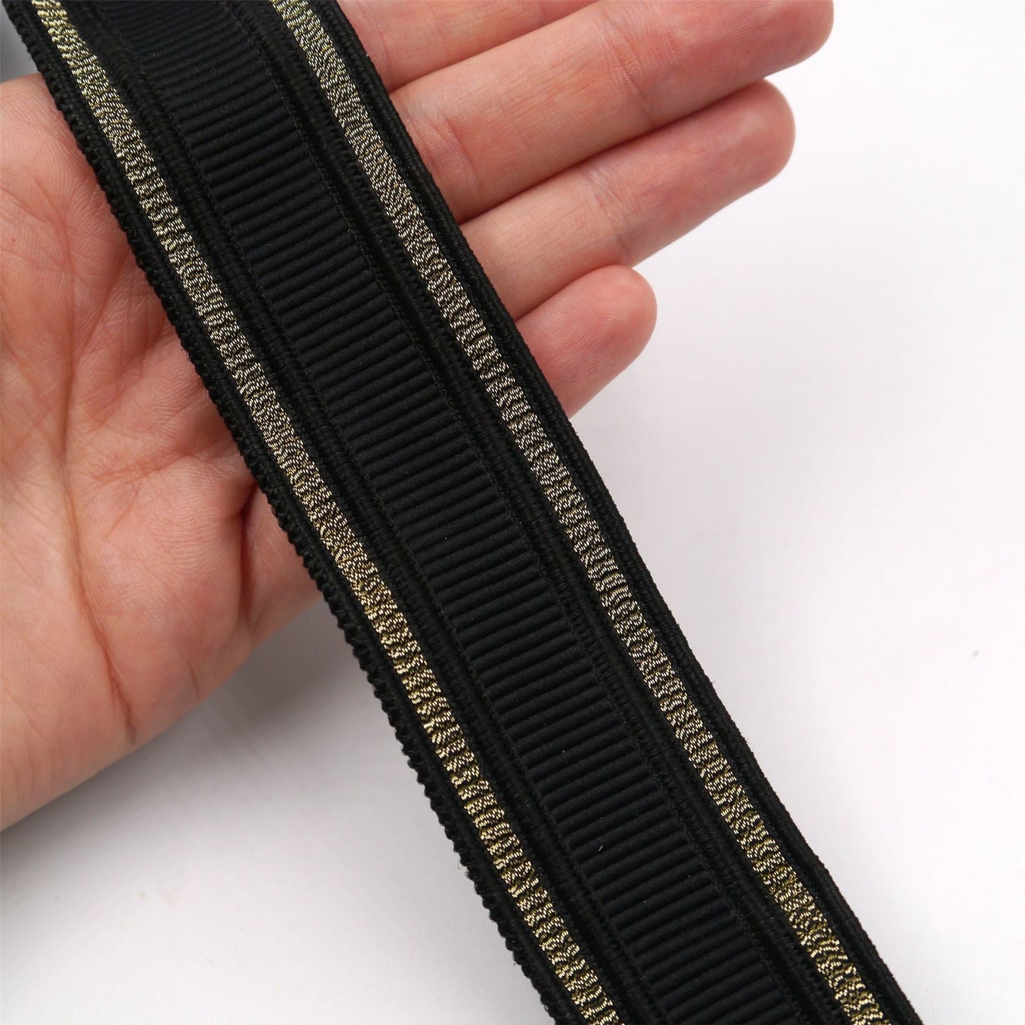 Grosgrain Ribbon with Lame Edging Black 33mm x1m - 6900