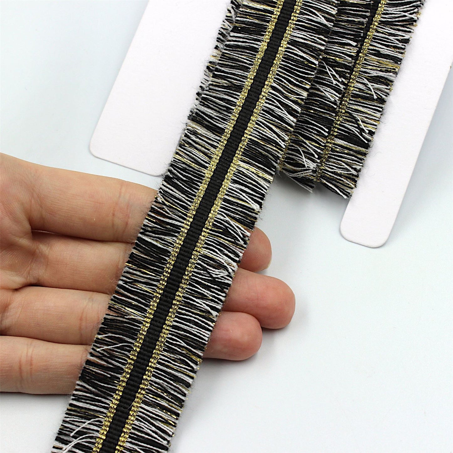 Double Edge Lame Fringe Black Gold 30mm x1m - 8369