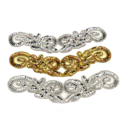 Scroll Shaped Sequin Motif Appliques 39mm 9326