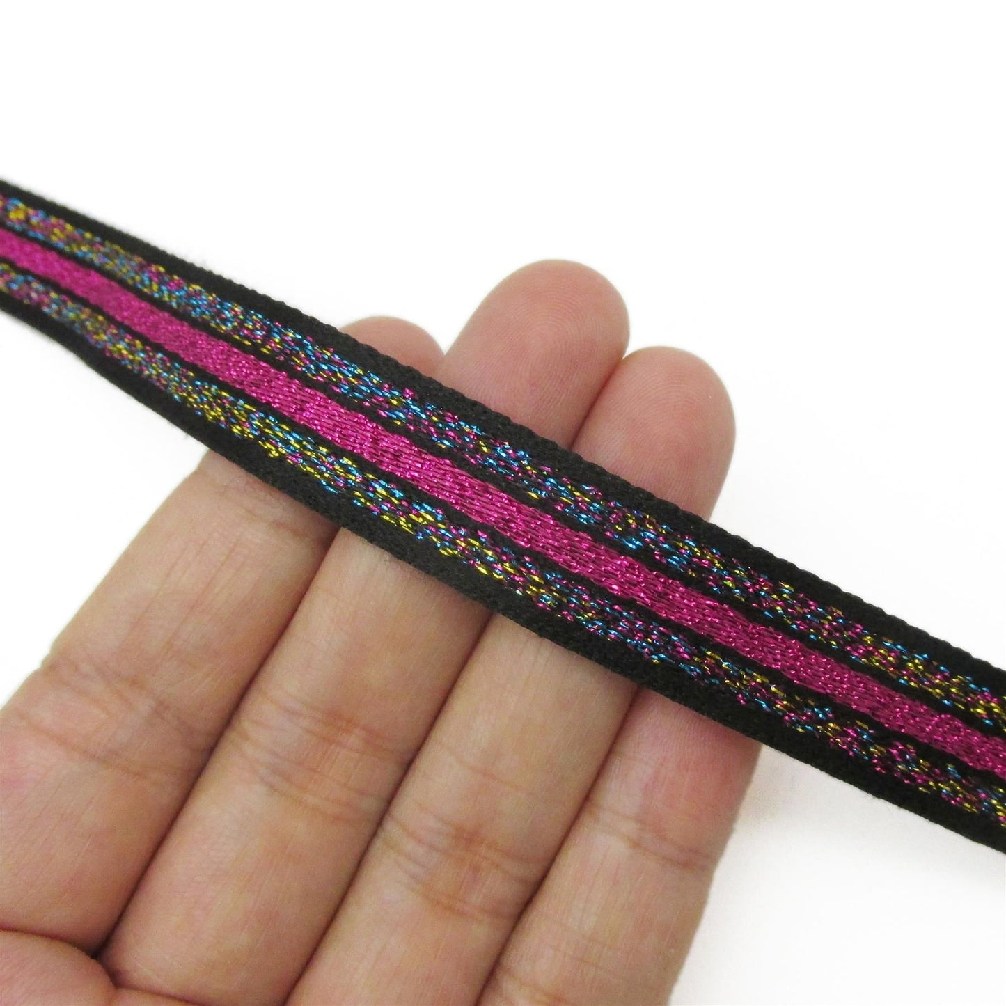 Multi Coloured Striped Metallic Braid 14mm x 1m - 0984