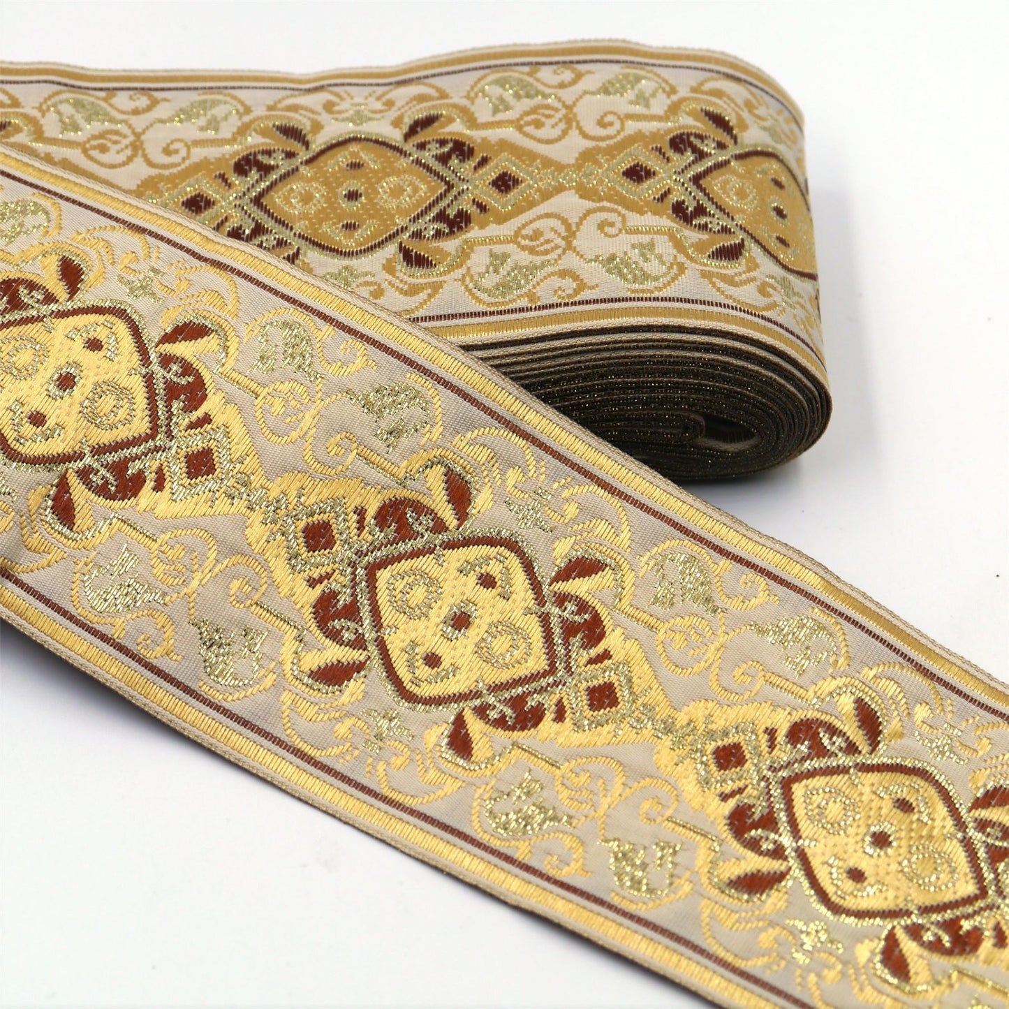 Metallic Gold Patterned Braid Wide x 1m - 7618