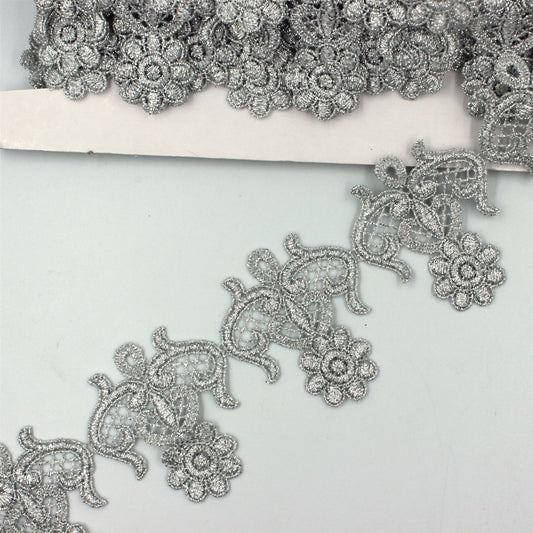 Floral Guipure Lace Silver 65mm x1m - 6568
