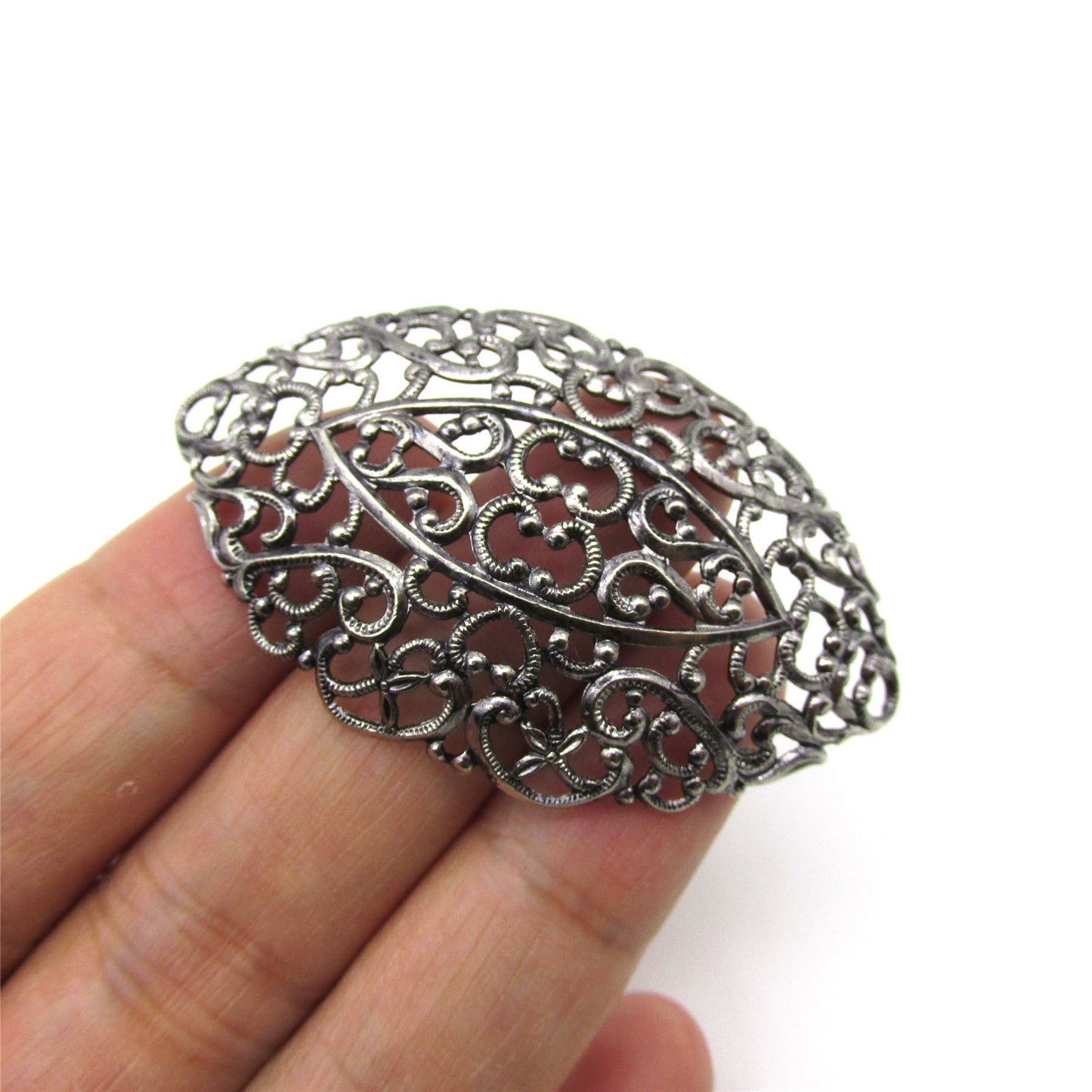 Convex Metal Filigree Motif Silver 32x54mm 5275