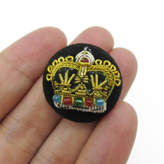 Ornate Crown Embroidered Button - 4408