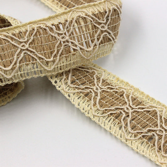 2-Tone Jute Braid Diamond Design Natural 40mm x1m - 8365