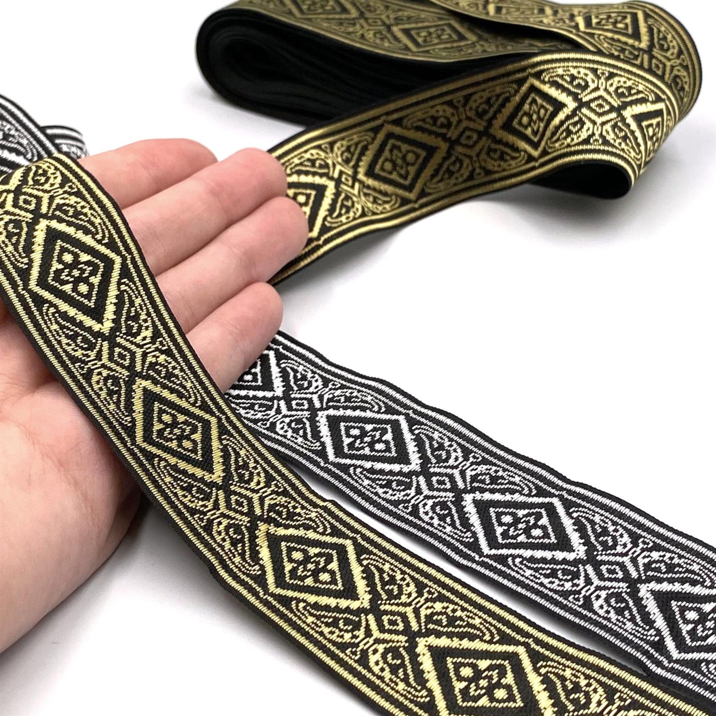 Filigree Diamond Jacquard Braid 33mm - Black x 7m 5545