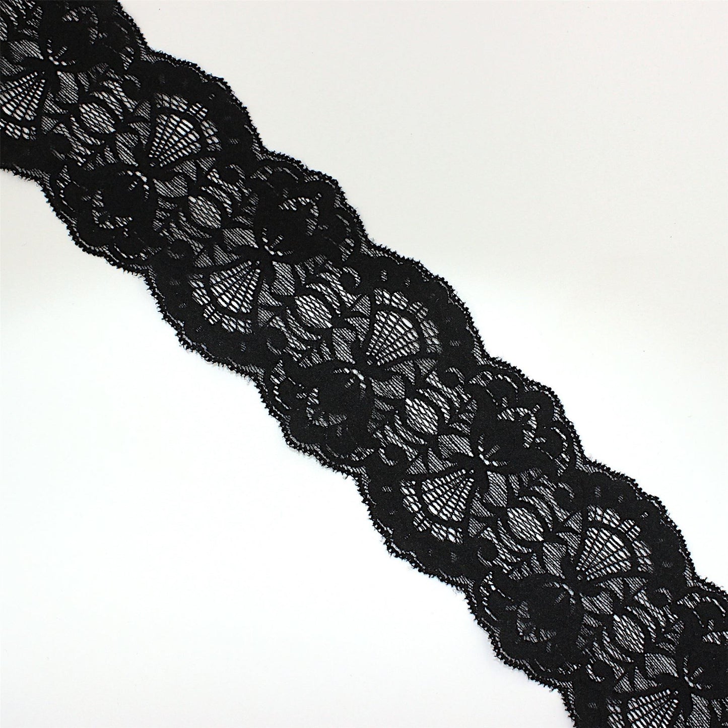 Wide Stretch Double Scalloped Lace Black 80mm x1m - 3282
