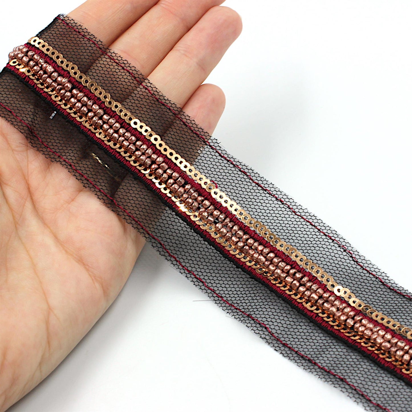 Bead and Sequin Insertion On 15mm Net x1m - 7890