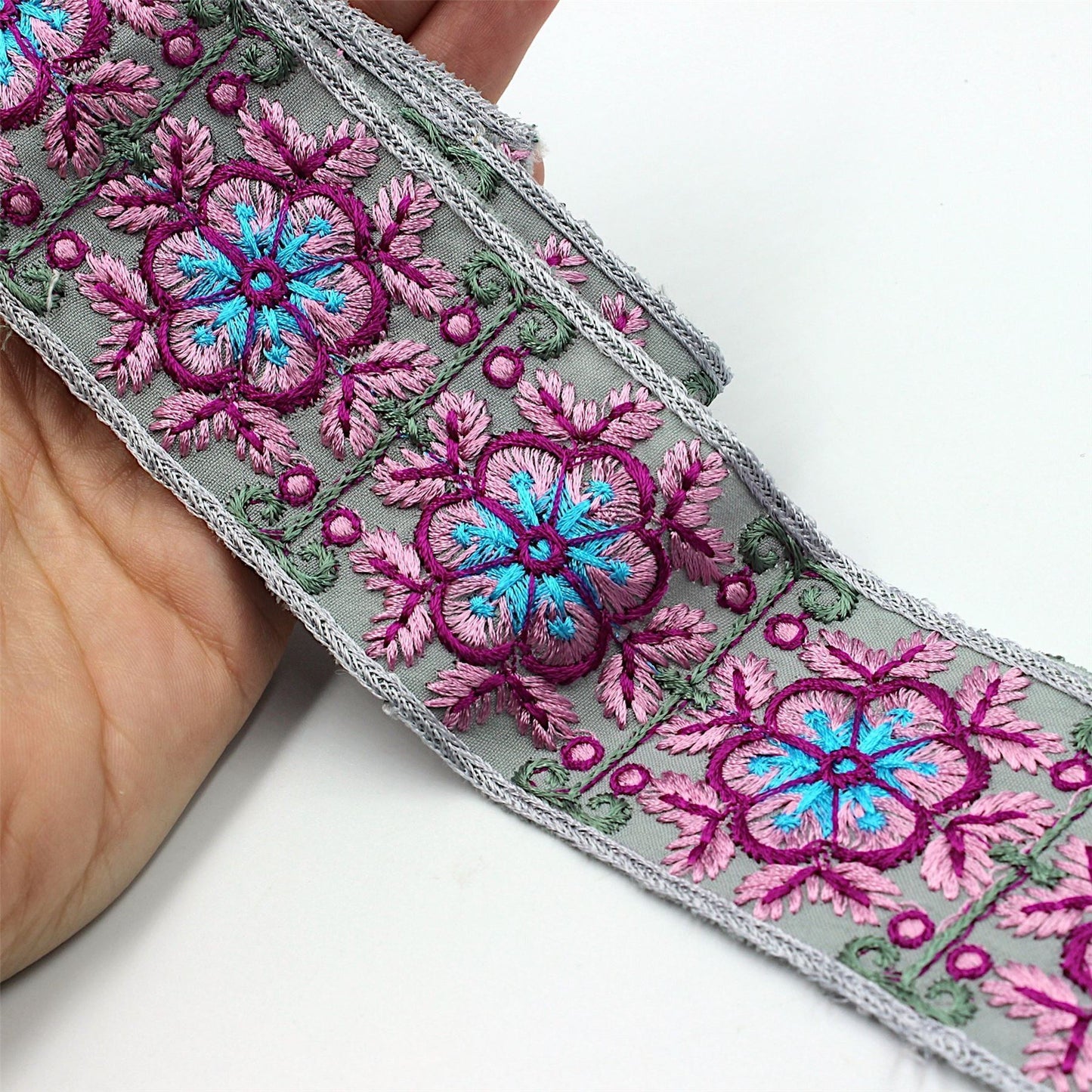 Flower Leaf And Berry Embroidered Braid 5004