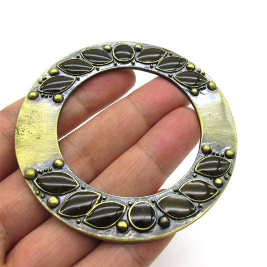 Heavy Metal Ring With Enamel Leaves Brass 7cm - 5325