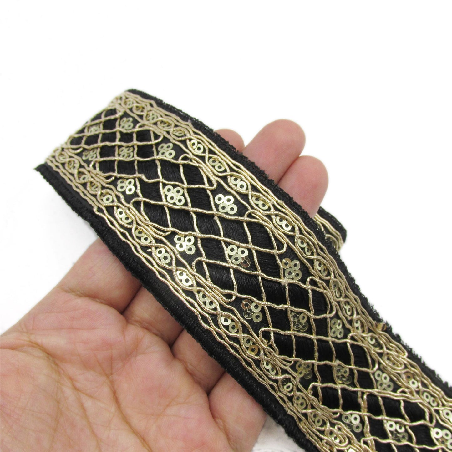 Gold Corded Ribbon With Sequins 48mm 6552