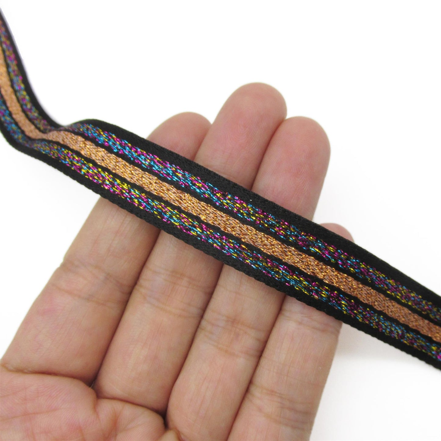 Metallic Multi Coloured Striped Braid 14mm 0984