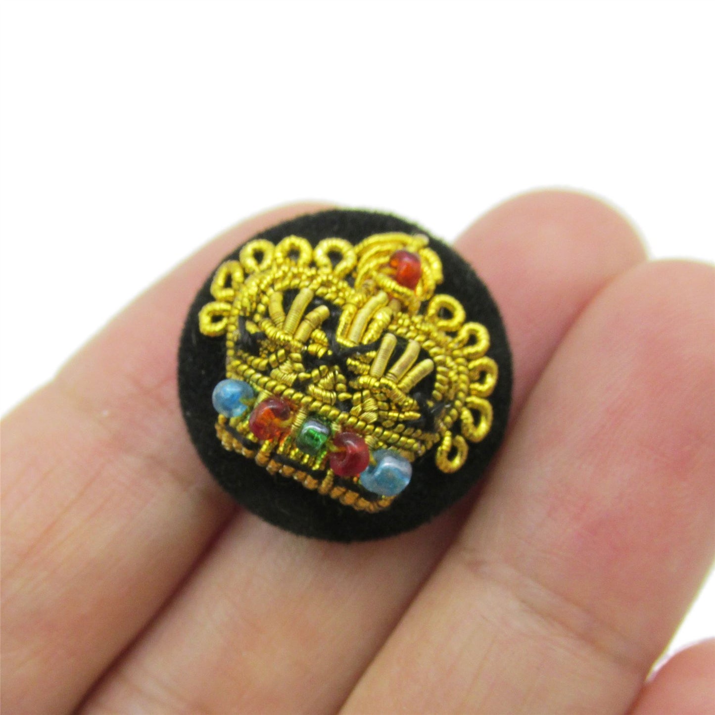 Ornate Crown Embroidered Button - 4408