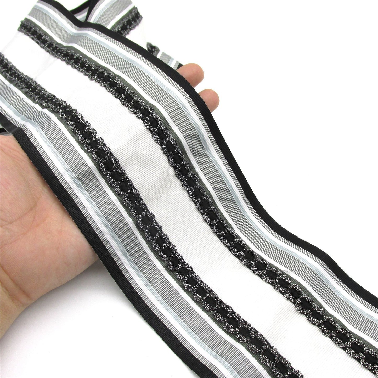 Striped Braid Metallic Chain Ivory Silver 10cm 9526