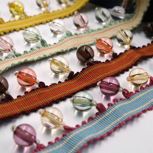 Multi-Coloured Beaded Fringe Braid 40mm x 1m - 6176