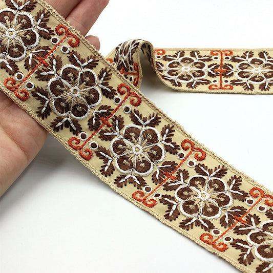 Flower Leaf And Berry Embroidered Braid 5004