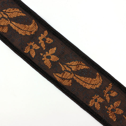 Wide Brocade With Chenille Flowers Brown 80mm x1m - 8116