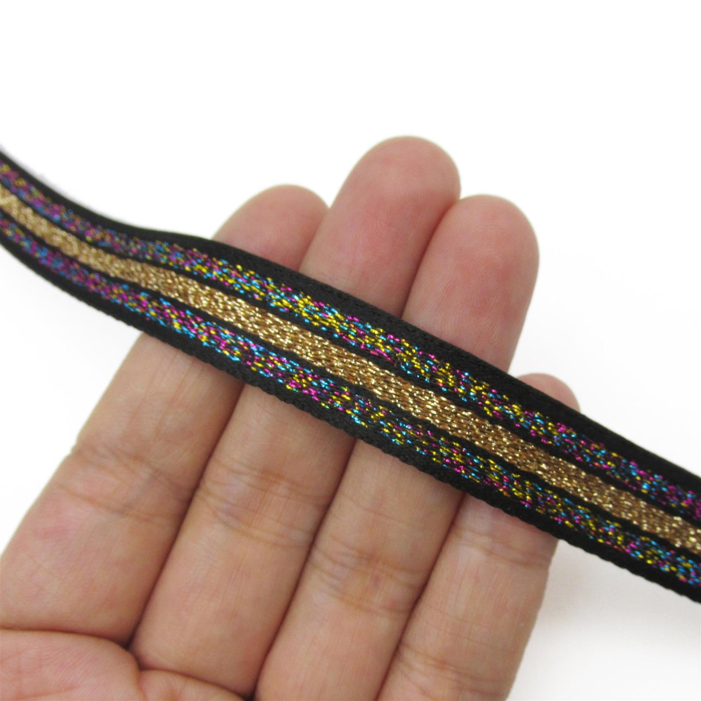 Metallic Multi Coloured Striped Braid 14mm 0984
