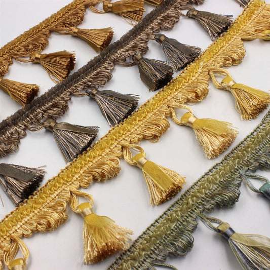 Looped Fringe With Organza Frill And Tassel 80mm 6116