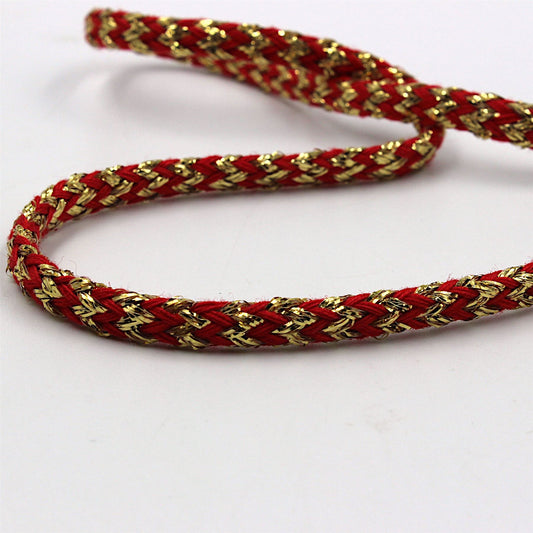 Plaited Cotton Lame Cord Red Gold 4mm x1m - 4689