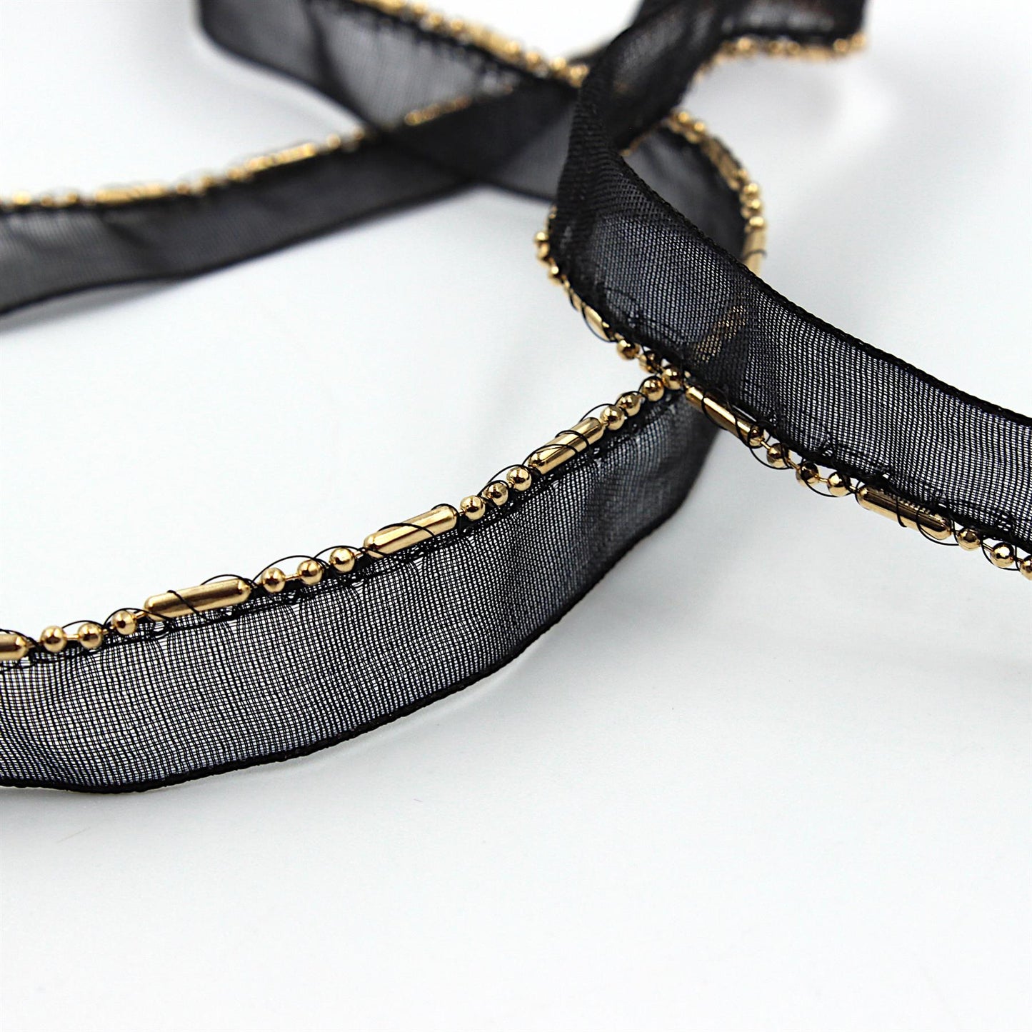 Organza Insertion Chain Edge Black Gold 12mm x1m - 8144