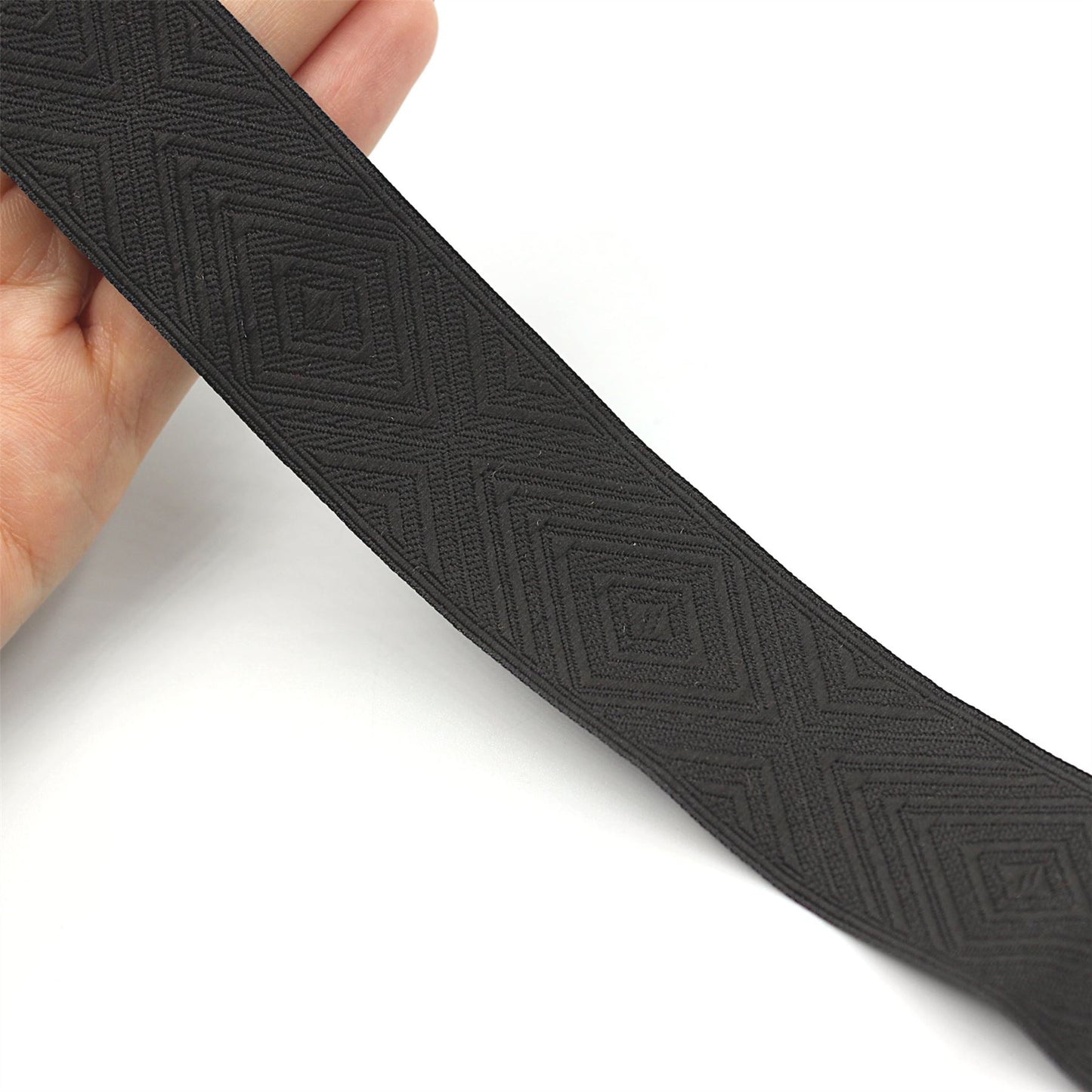 Geometric Jacquard Braid Black 32mm x1m - 5510